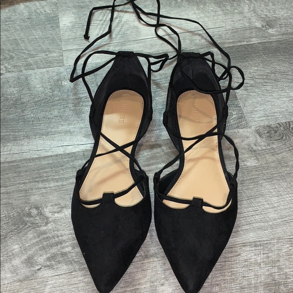 Black tie up flats